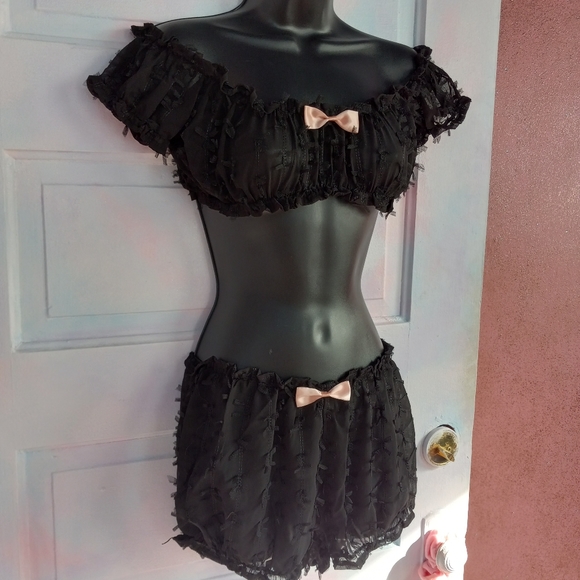 SOLD! Sheer DK off shoulder lingerie crop top & bloomers! Only tried on! - Picture 8 of 10